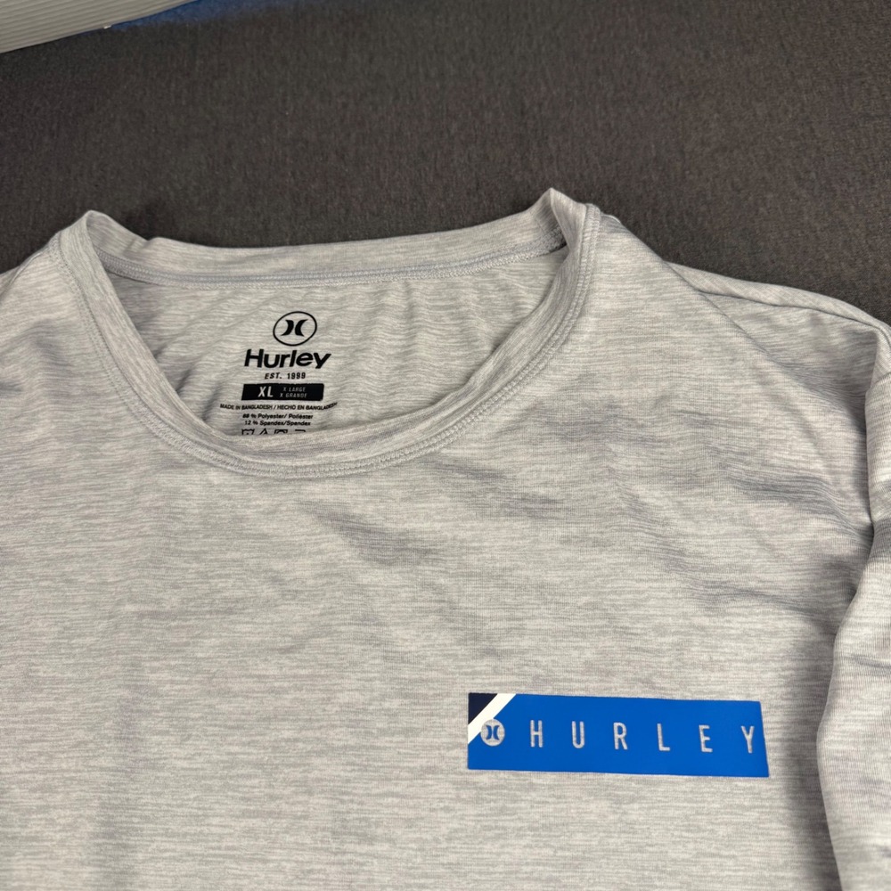 Hurley Mens XL Long Sleeve Performance Shirt Gray Heather Blue Logo Graphic 1482